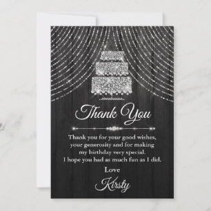 Silver Black Diamond Cake Birthday Party Thank You Card