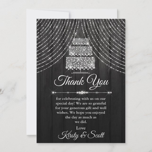 Silver Black Diamond Cake Wedding Thank You Card (Front)