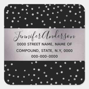 Silver black diamond confetti shimmer sparkle chic square sticker