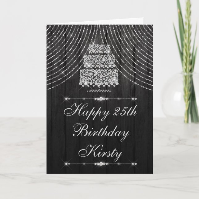 Silver Black Diamond Curtain Cake Birthday  Card (Front)