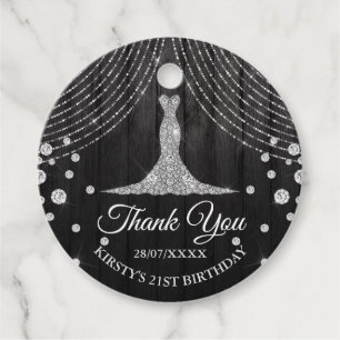 Silver Black Diamond Dress Birthday Party Favour Tags