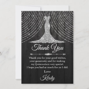 Silver Black Diamond Dress Quinceañera Thank You Card