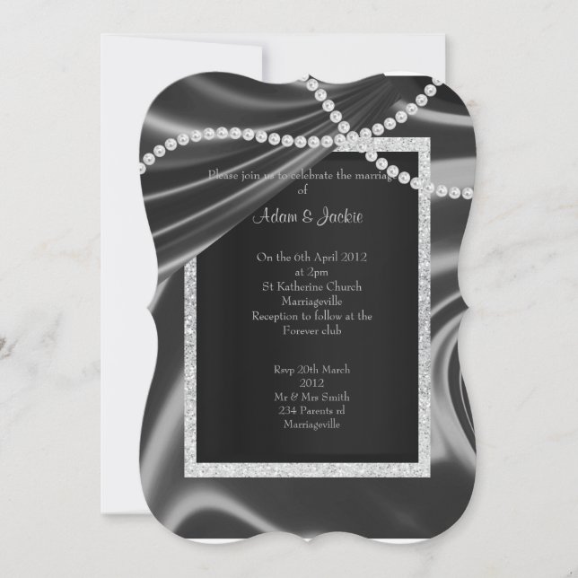 Silver black diamond stand elegant wedding custom invitation (Front)