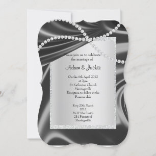 Silver black diamond strand elegant wedding custom invitation