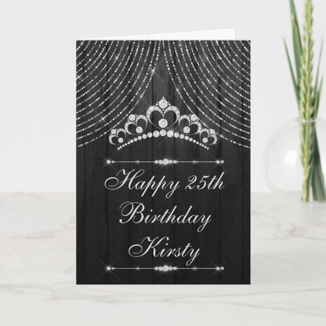 Silver Black Diamond Tiara Birthday Card (Front)