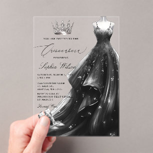 Silver Black Dress Princess Quinceañera Acrylic Invitations