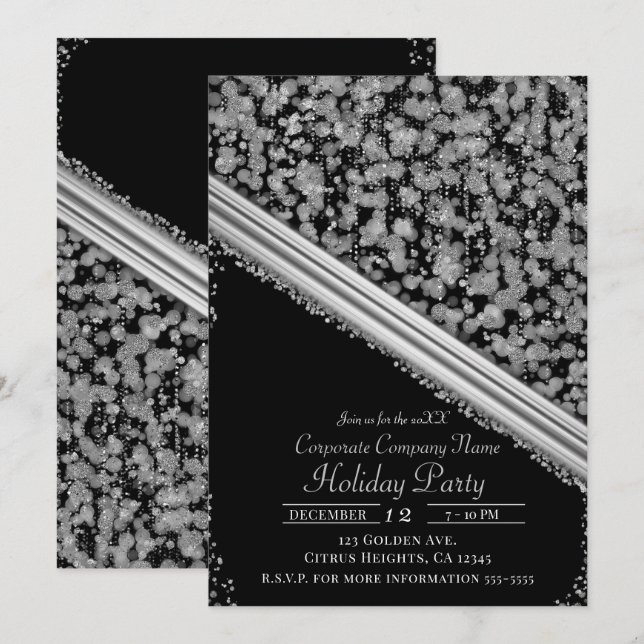 Silver & Black Elegant Glam Company Holiday Party Invitation (Front/Back)
