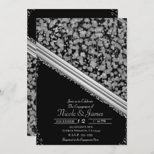 Silver & Black Elegant Glam Engagement Party Invitation