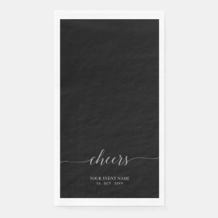 Silver & Black Elegant Script Cheers Event Party Napkin
