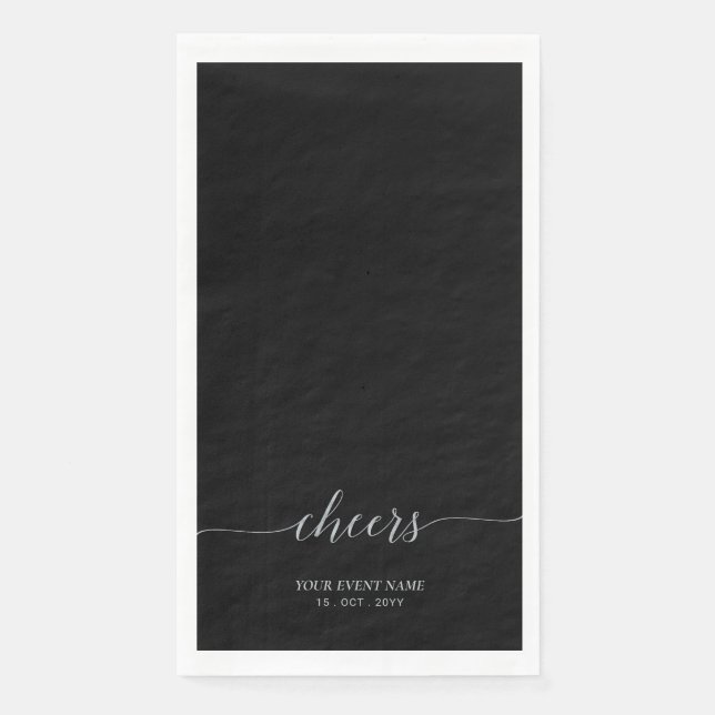 Silver & Black Elegant Script Cheers Event Party Napkin (Front)