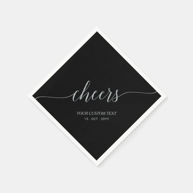 Silver & Black Elegant Stylish Lettering Cheers Napkin (Corner)