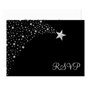 Silver Black Falling Stars Bat Mitzvah RSVP Card
