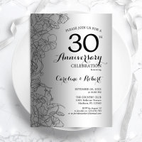 Silver Black Floral 30th Anniversary