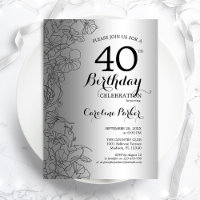 Silver Black Floral 40th Birthday Party