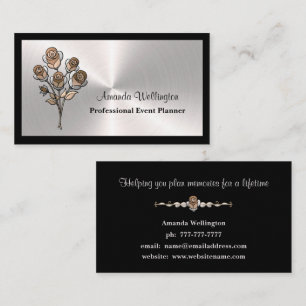 Silver & Black Floral Event Planner Business Card