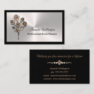Silver & Black Floral Event Planner Business Card