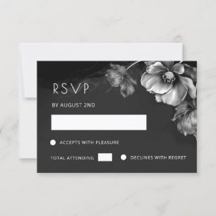 Silver Black Floral RSVP Card