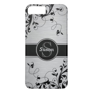Silver Black Floral Swirls iPhone 8 Plus/7 Plus Case
