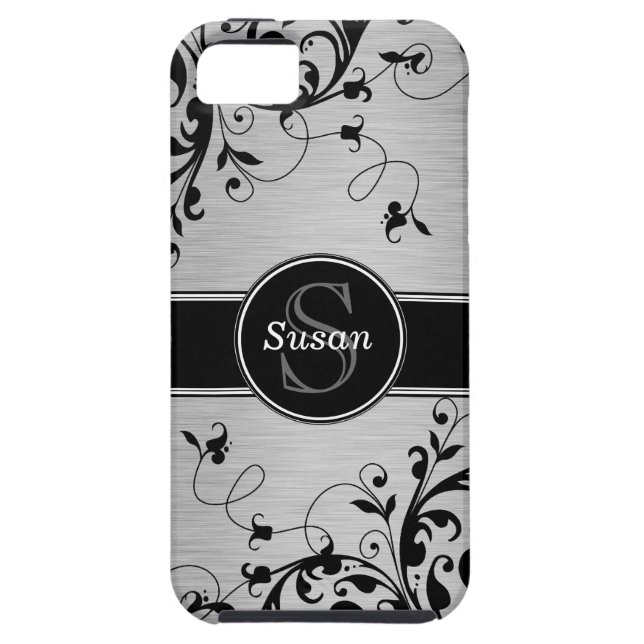 Silver Black Floral Swirls iPhone 5 Case-Mate Case (Back)