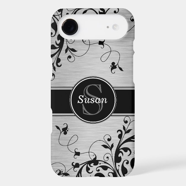Silver Black Floral Swirls SAMSUNG Case (Back)
