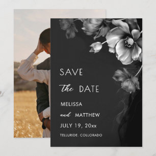 Silver Black Floral Wedding Save The Date