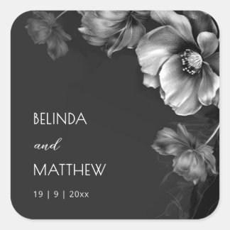 Silver Black Floral | Wedding Square Sticker