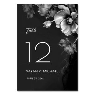 Silver Black Floral Wedding Table Number