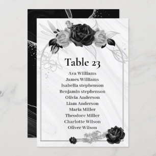 silver & black flowers seating chart table number
