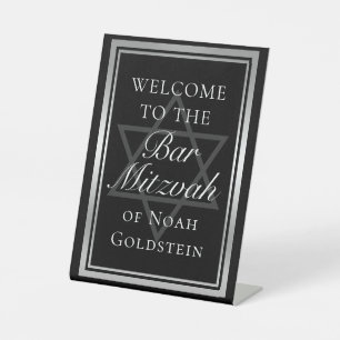 Silver Black Formal Bar Mitzvah Party Welcome Pedestal Sign