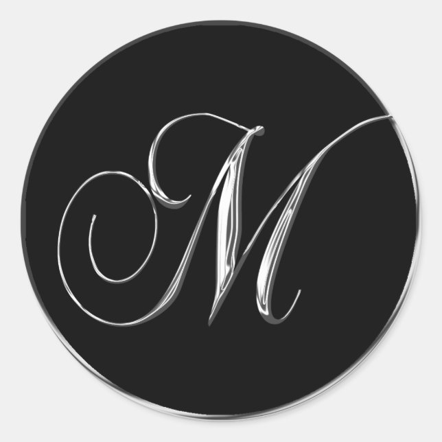 Silver Black Formal Wedding Monogram M Seal (Front)