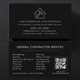 Silver Black General Contractor QR Code Business Card