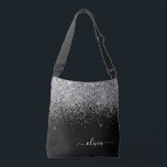 Silver Black Girly Glitter Sparkle Monogram Name Crossbody Bag<br><div class="desc">Silver and Black anniversary,  baby shower or bachelorette party gift for someone that loves glam luxury and chic styles.</div>