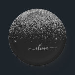 Silver Black Girly Glitter Sparkle Monogram Name Paper Plate<br><div class="desc">Silver and Black Sparkle Glitter Monogram Name and Initial Party Plates. This makes the perfect sweet 16 birthday,  wedding,  bridal shower,  anniversary,  baby shower or bachelorette party gift for someone that loves glam luxury and chic styles.</div>