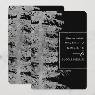 Silver Black Glam Pine Tree Rustic Forest Wedding Invitation