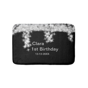 Silver black glitter add name birthday date year t bath mat
