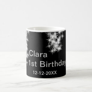 Silver black glitter add name birthday date year t coffee mug