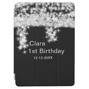 Silver black glitter add name birthday date year t iPad air cover