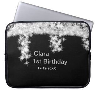 Silver black glitter add name birthday date year t laptop sleeve