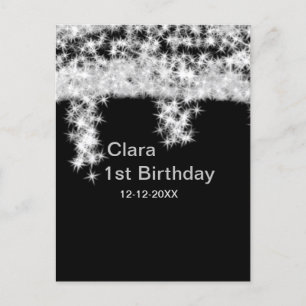 Silver black glitter add name birthday date year t postcard