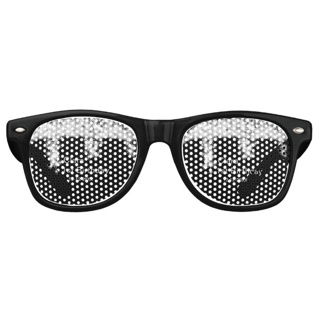 Silver black glitter add name birthday date year t retro sunglasses (Front)