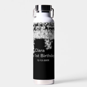 Silver black glitter add name birthday date year t water bottle