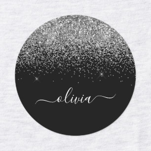 Silver Black Glitter Chic Monogram Name