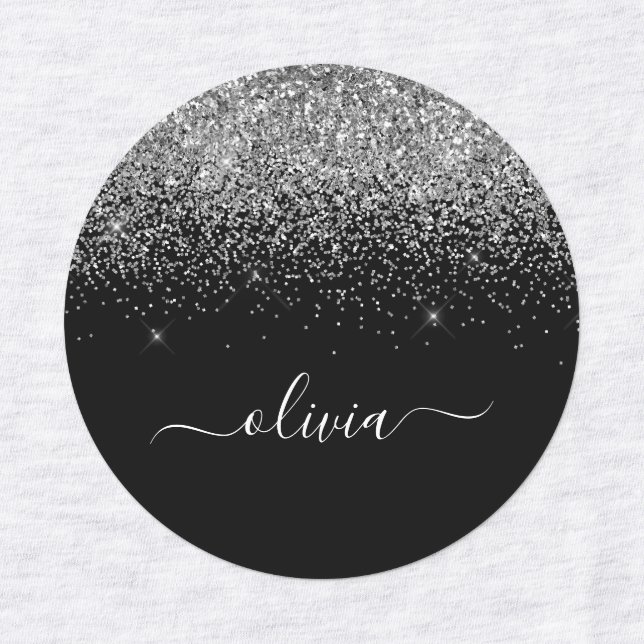 Silver Black Glitter Chic Monogram Name (Design 1)
