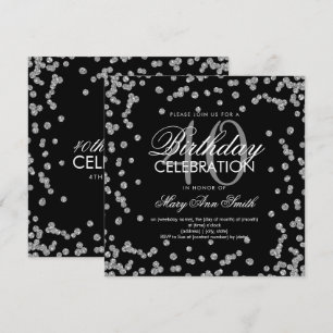 Silver Black Glitter Confetti 40th Birthday Invitation