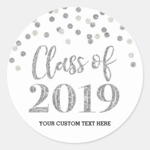Silver Black Glitter Confetti Graduation 2019 Classic Round Sticker