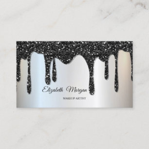 Silver Black Glitter Drops Elegant Professional Business Card