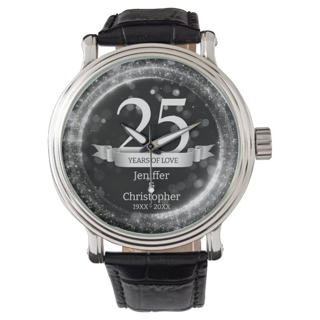 Silver Black Glitter Edit Year Wedding Anniversary Watch (Front)