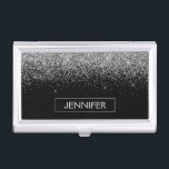 Silver Black Glitter Girly Monogram Name Business Card Holder<br><div class="desc">Silver and Black Sparkle Glitter Monogram Name Business Card Holder. This makes the perfect sweet 16 birthday,  wedding,  bridal shower,  anniversary,  baby shower or bachelorette party gift for someone that loves glam luxury and chic styles.</div>