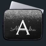Silver Black Glitter Glam Chic Monogram Laptop Sleeve<br><div class="desc">Silver and Black Faux Glitter and Sparkle Elegant Monogram Case. This case can be customised to include your initial and first name.</div>