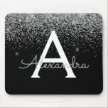 Silver Black Glitter Luxury Monogram Name Mouse Mat<br><div class="desc">Silver and Black Sparkle Glitter Monogram Name Monogram Mousepad. This Mouse pad can be customised to include your initial and first or last name.</div>